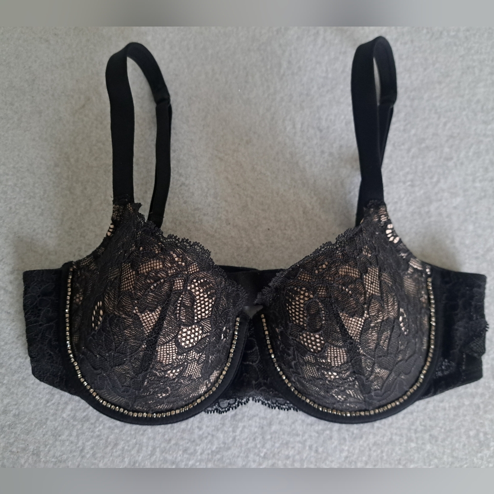 34B La Senza Rhinestone and Black Lace Underwire Bra